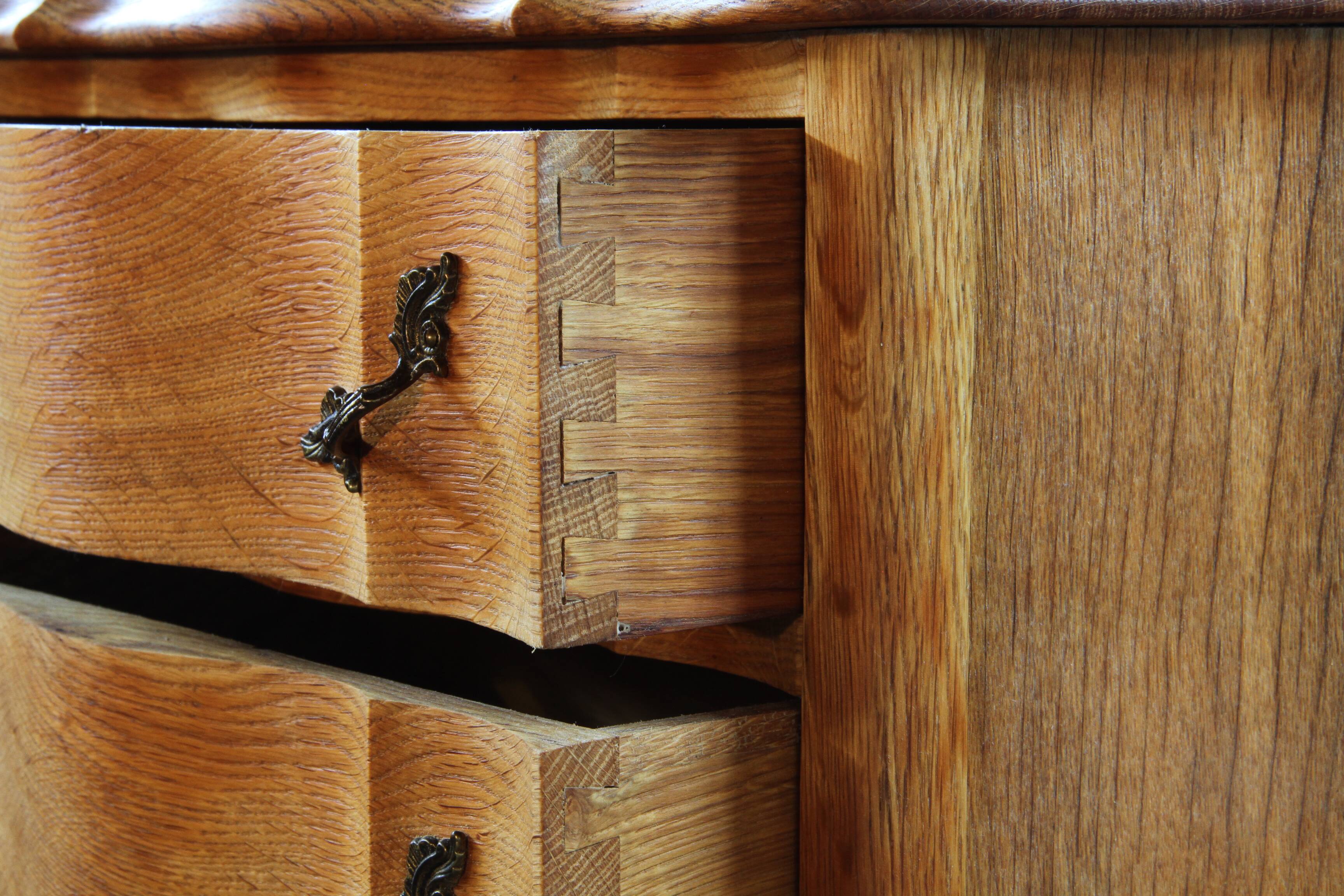 Vintage 1960s Danish Modern Oak Nightstands, Henning Kjærnulf Baroque style
