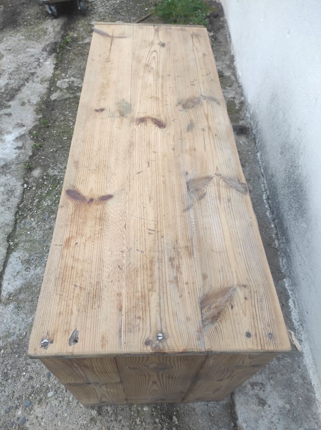 Old TV cabinet shelf low workshop shelf vintage raw fir rustic style