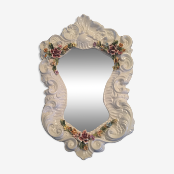 Mirror porcelain contained flowers, signed "Bassano"