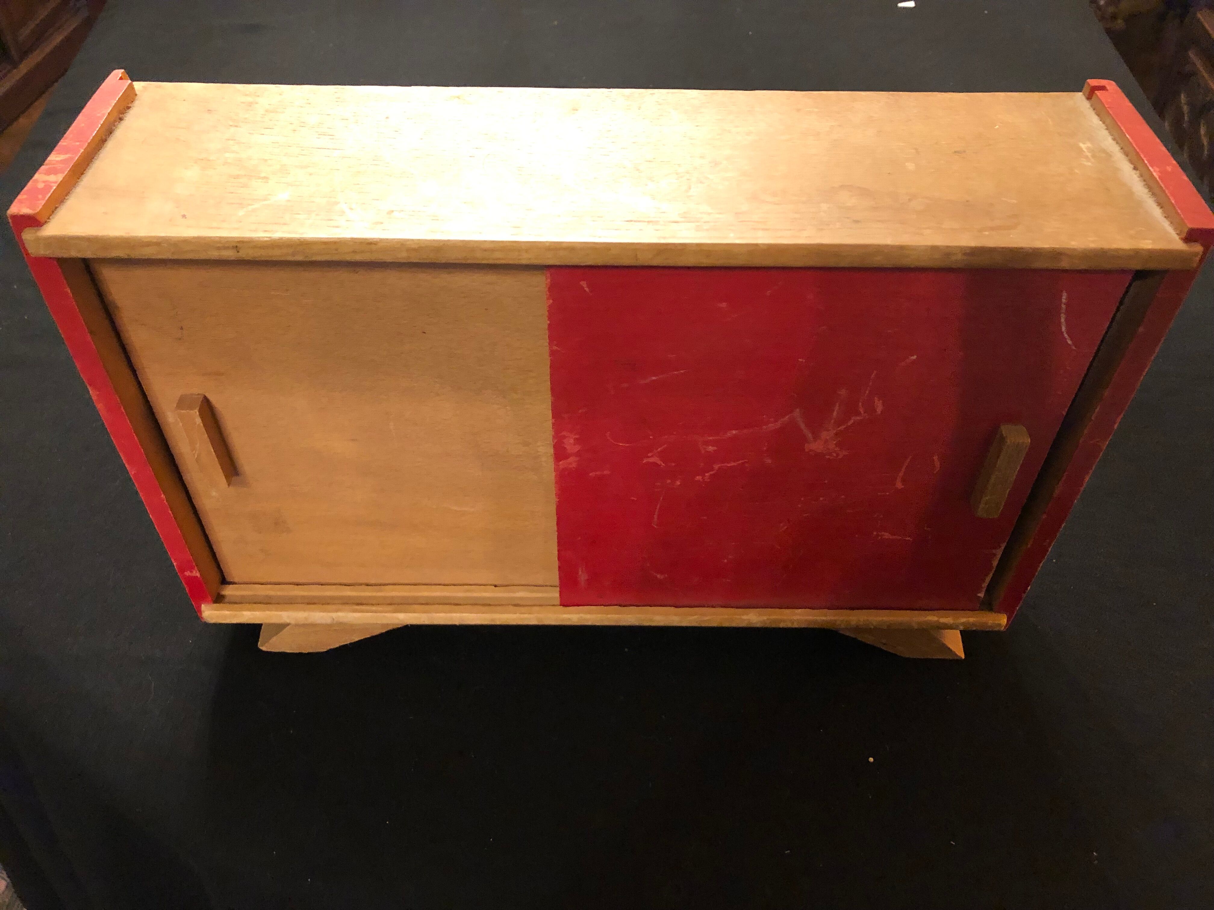 Vintage wooden doll cabinet