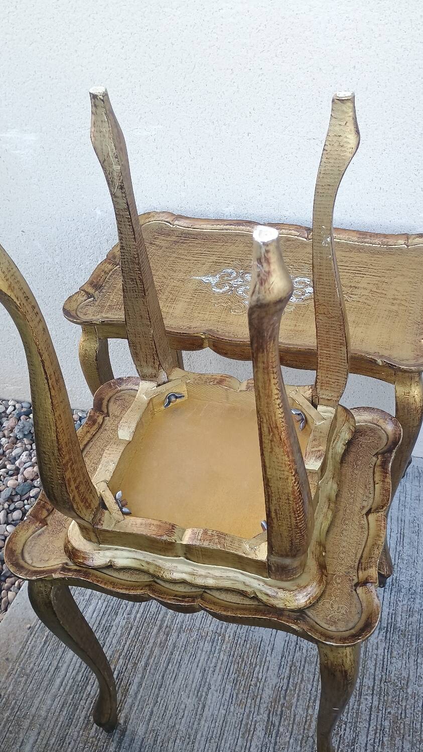 Set of three nesting tables in gilded wood in Florentine style Hollywo.