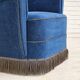 Années 1960, fauteuil relax danois à dossier haut, état d'origine, meuble en velours bleu.
