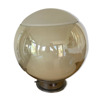 Grande Lampe Vintage 1970 Globe Verre Ambre Et opaline  Space Age Italy