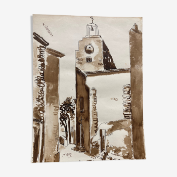 Provencal bell tower watercolor