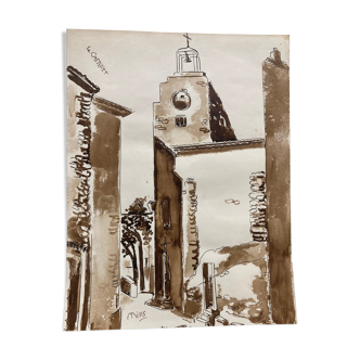 Provencal bell tower watercolor