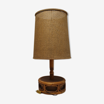 Lampe en canne de bambou et tissage paille Cellulo