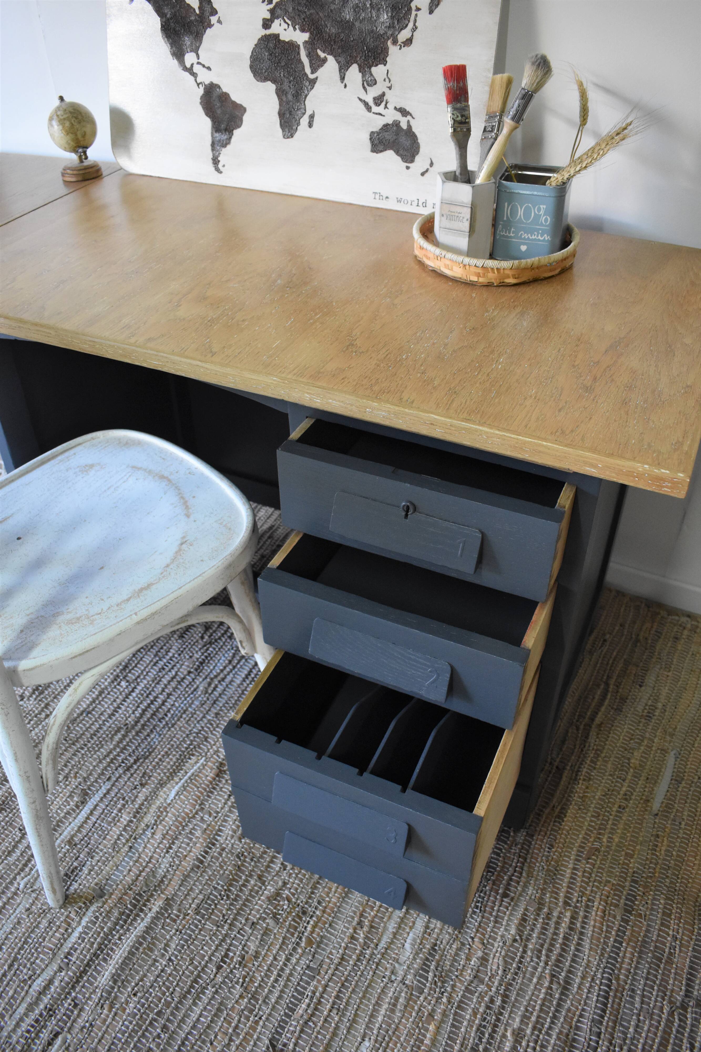 Old wooden desk with extensions