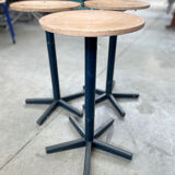Industrial metal and wood stools with star legs Netherlands 1970s