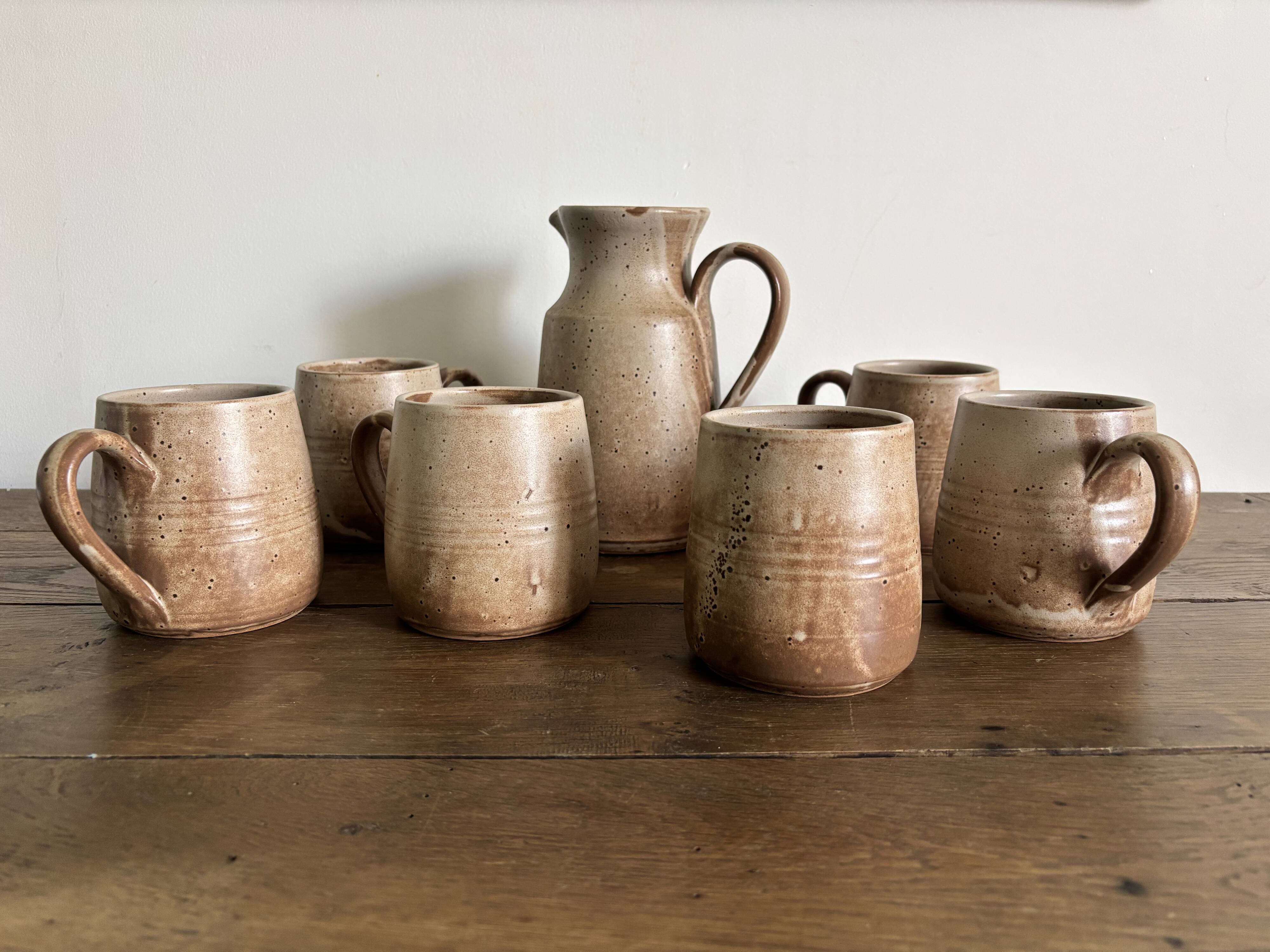 Vintage complete stoneware service – 6 mugs & jug Vallauris