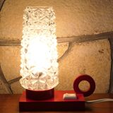 Bedside lamp in red lacquered wood and glass globe from the 1960s-70s