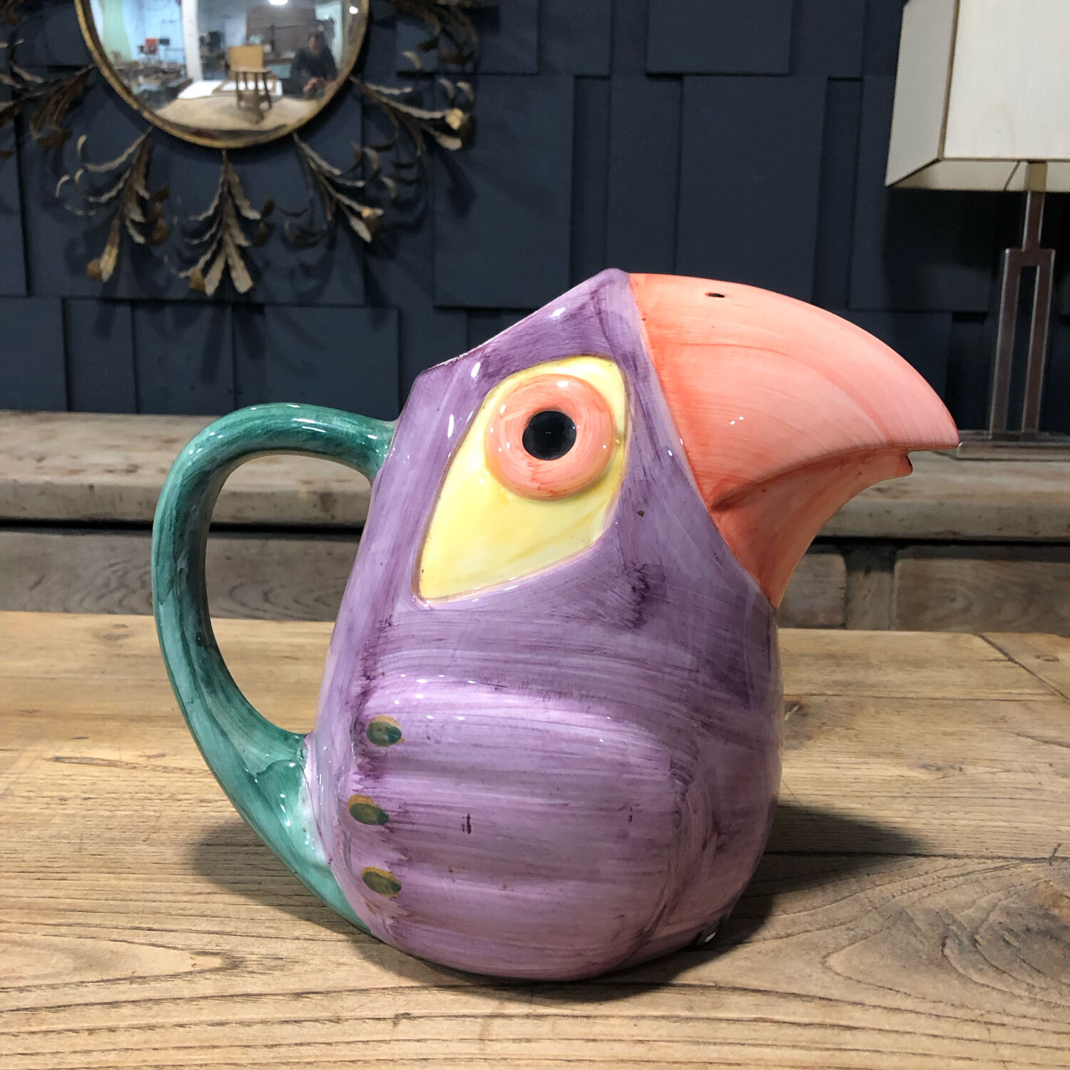 Pichet toucan en céramique vintage