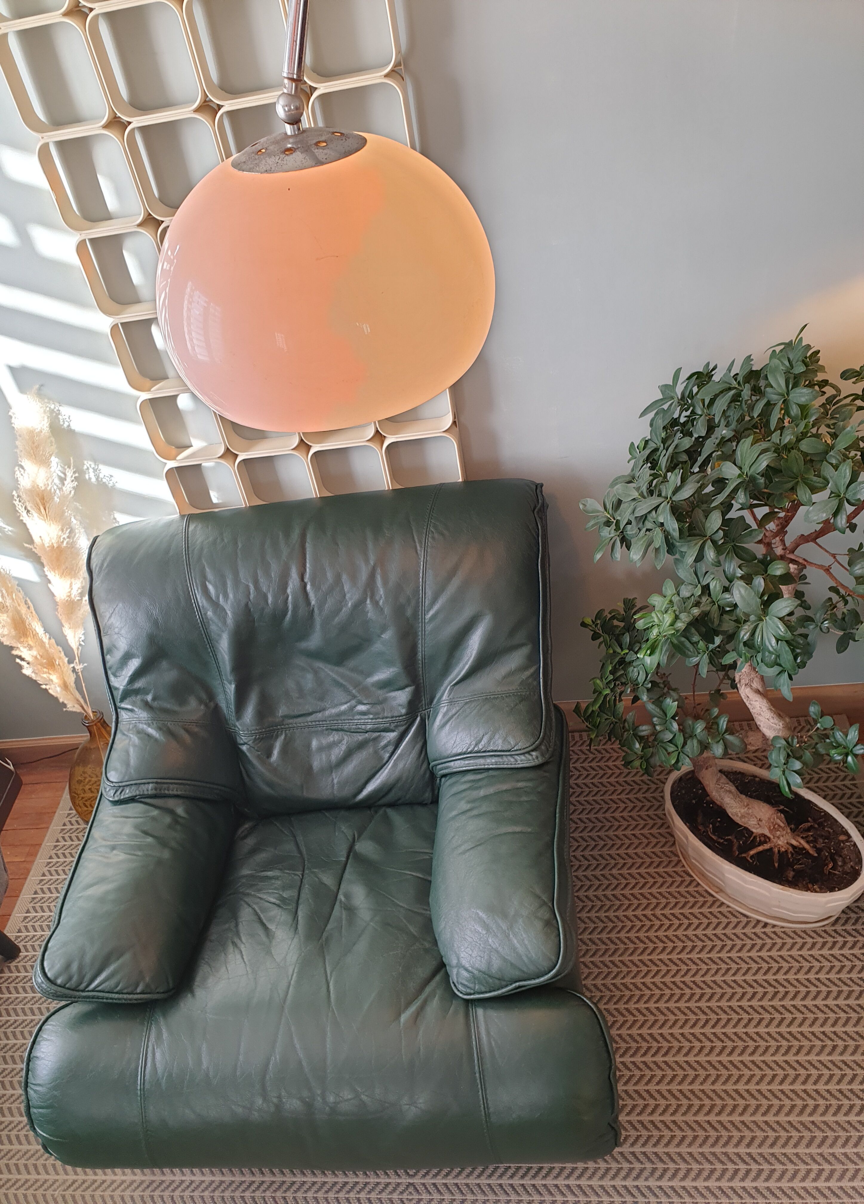 Fauteuil cuir vert anglais 1980