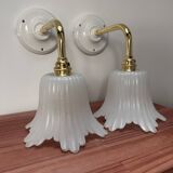 Pair of white tulip wall sconces