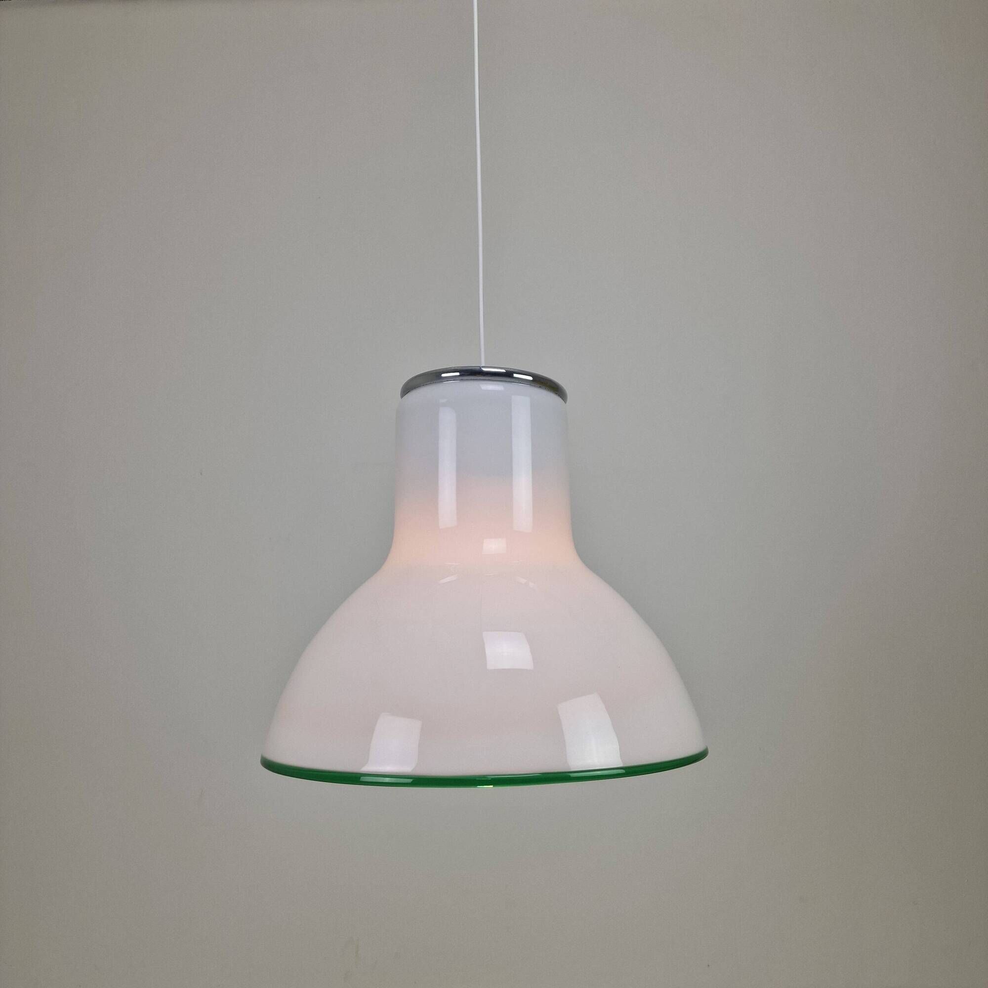Large Italian Murano Cased Glass Pendant Light with Green Trim, 1970's