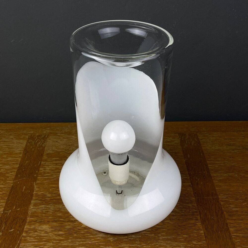 Vintage table lamp in white glass, Italy, 1970s