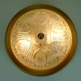 mid century ceiling LAMP flush mount textured glass and aluminum 1970s