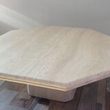Octagonal coffee table in travertine