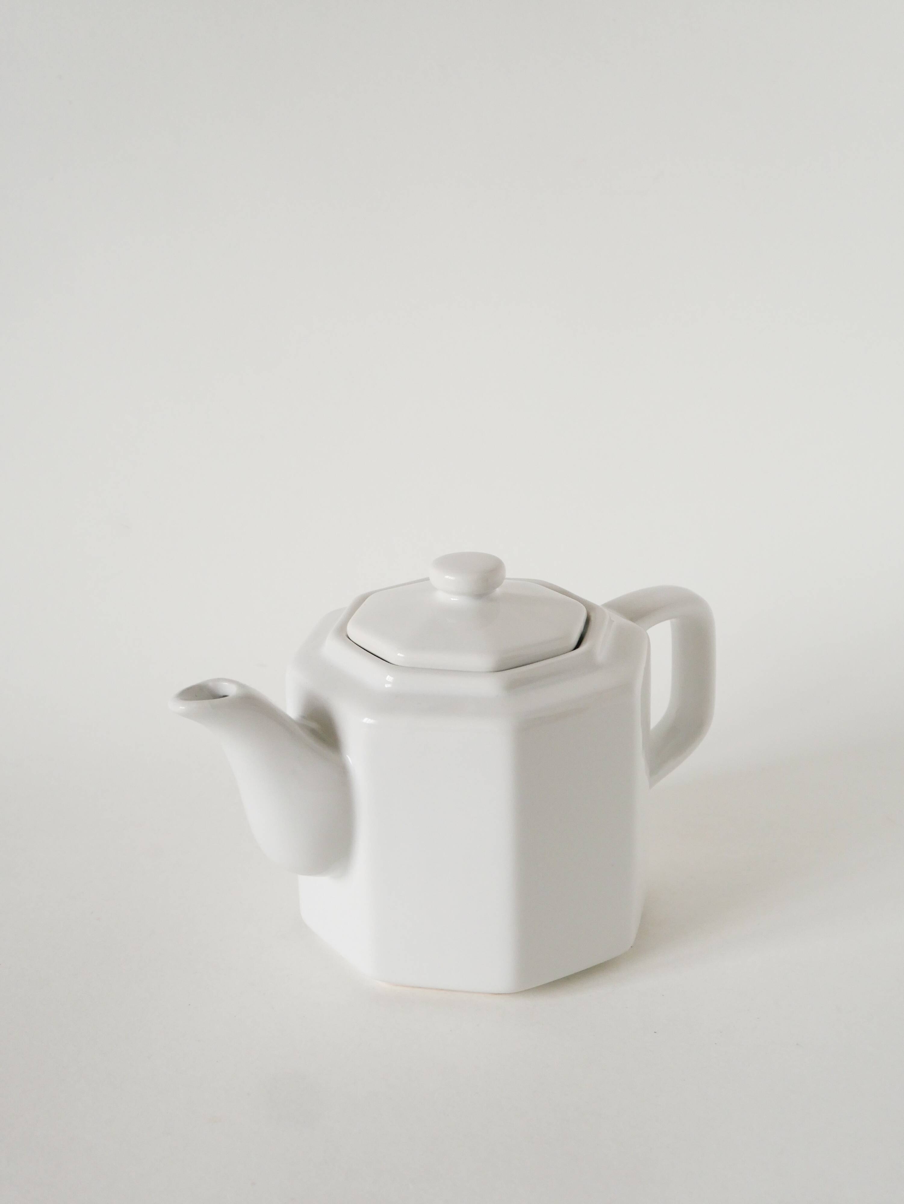 Large faceted ceramic teapot, White, 1950