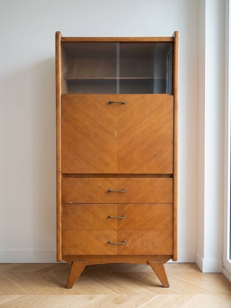 Vintage 1950s wooden display cabinet