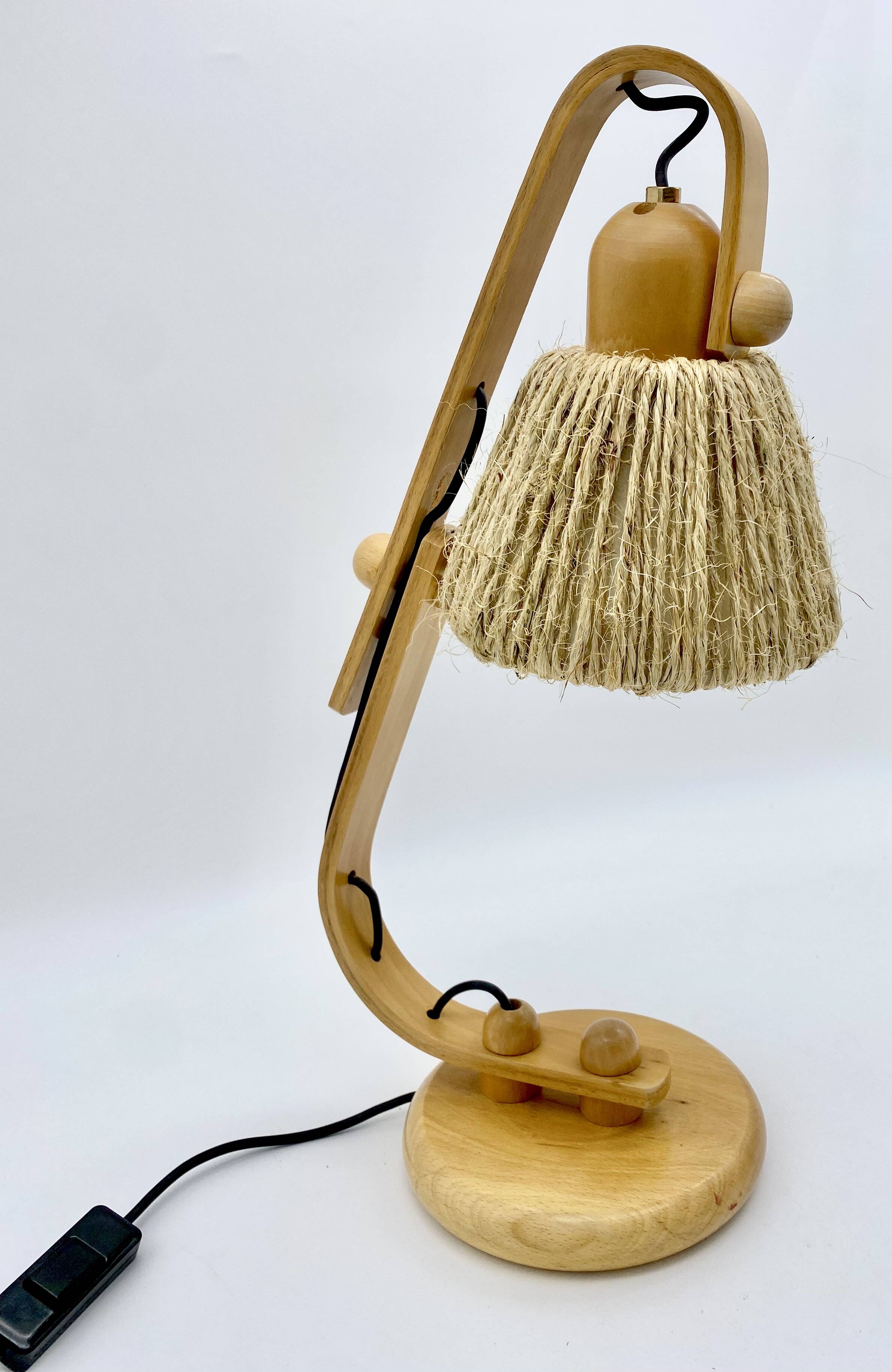 Lampe articulée en bois et corde, années 70