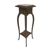 Selette ancienne en bois sculpté pieds courbés avec plateau en marbre rose