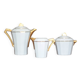 Art Deco porcelain tea service from Limoges, sugar bowl and milk jug, kitchen.