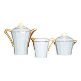 Art Deco porcelain tea service from Limoges, sugar bowl and milk jug, kitchen.