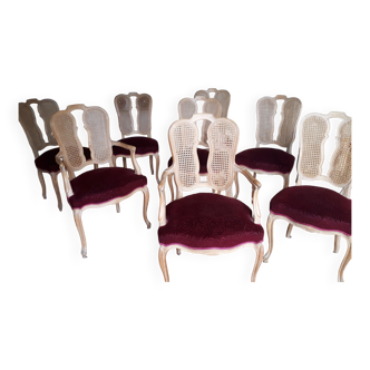 2 armchairs and 6 old Louis XVI style cane chairs