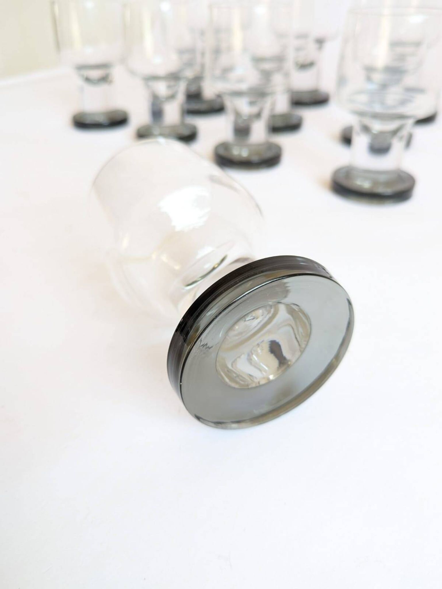 Space age Crystal drinking glasses in three sizes by Bayel, France 1970s