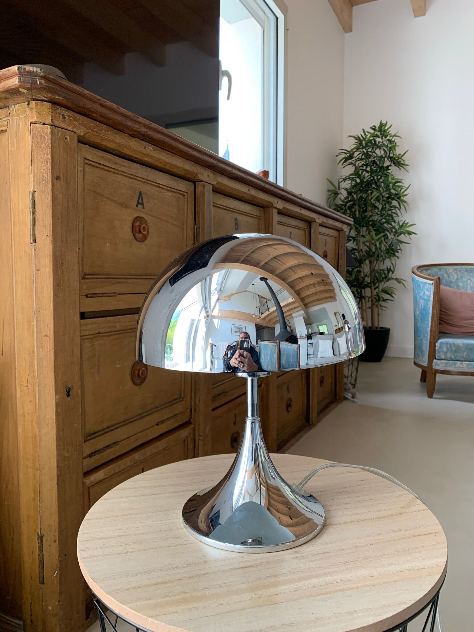 Pair of space age chrome mushroom lamps