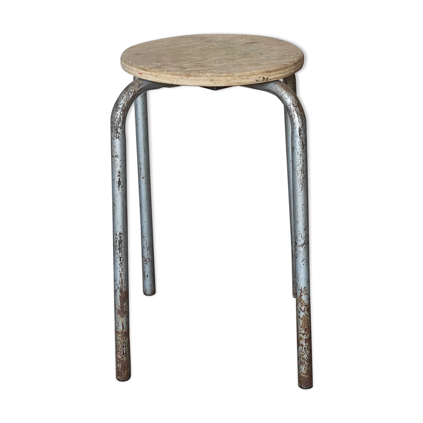 Metal workshop stool and wood seat