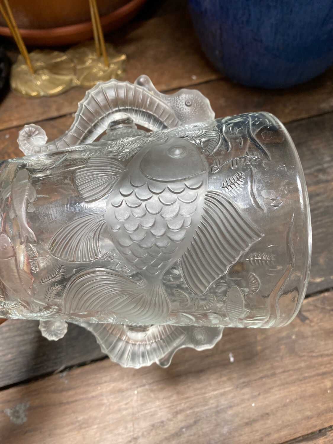 Art Deco crystal vase fish and hypocampes
