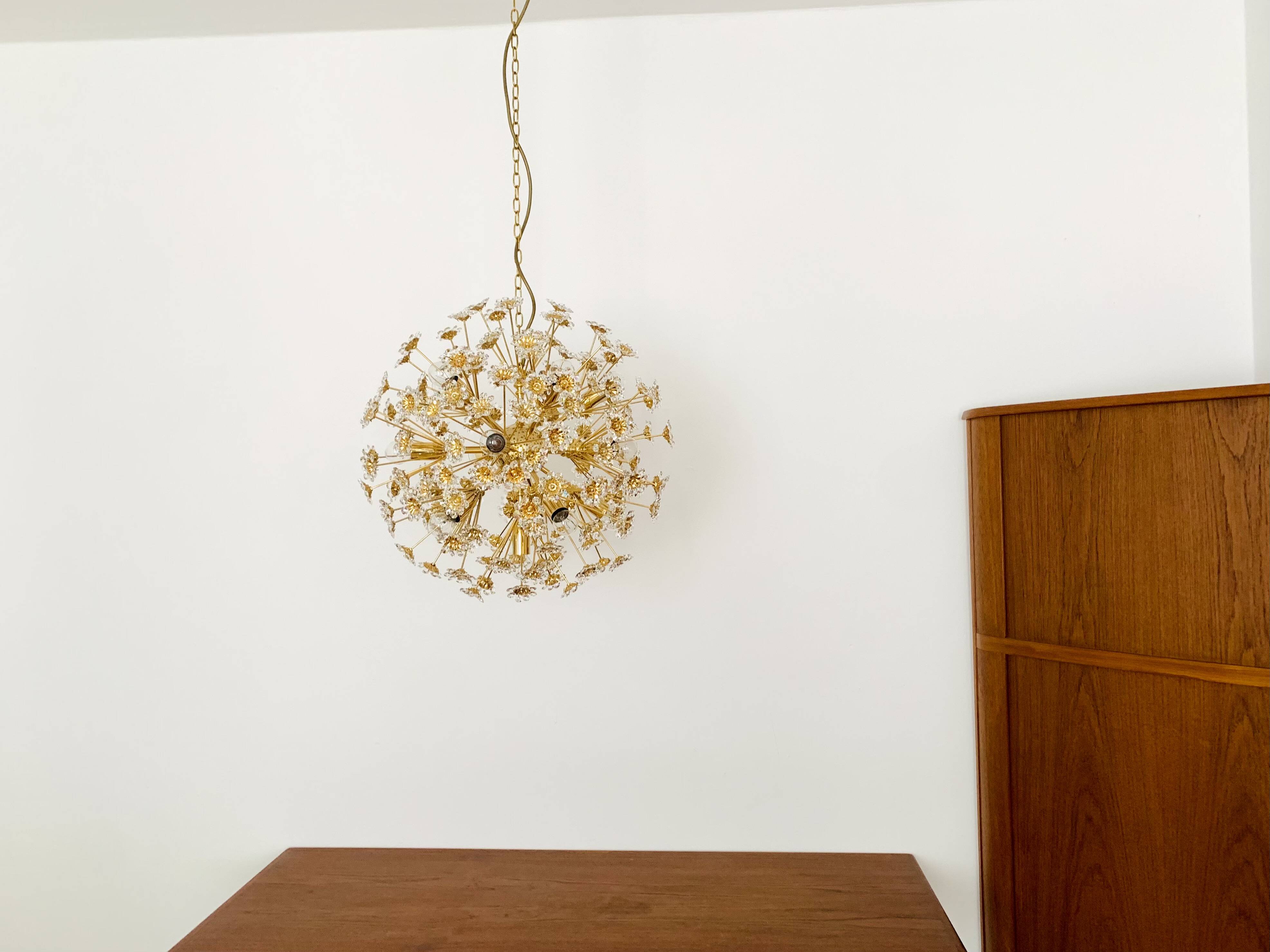 Large Floral Crystal Glass Ball Chandelier by Palwa