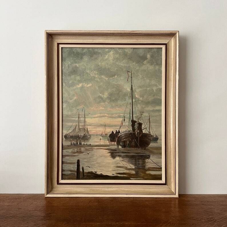 Mid 20th Century "Fishing Boat at Sea" Oil Painting