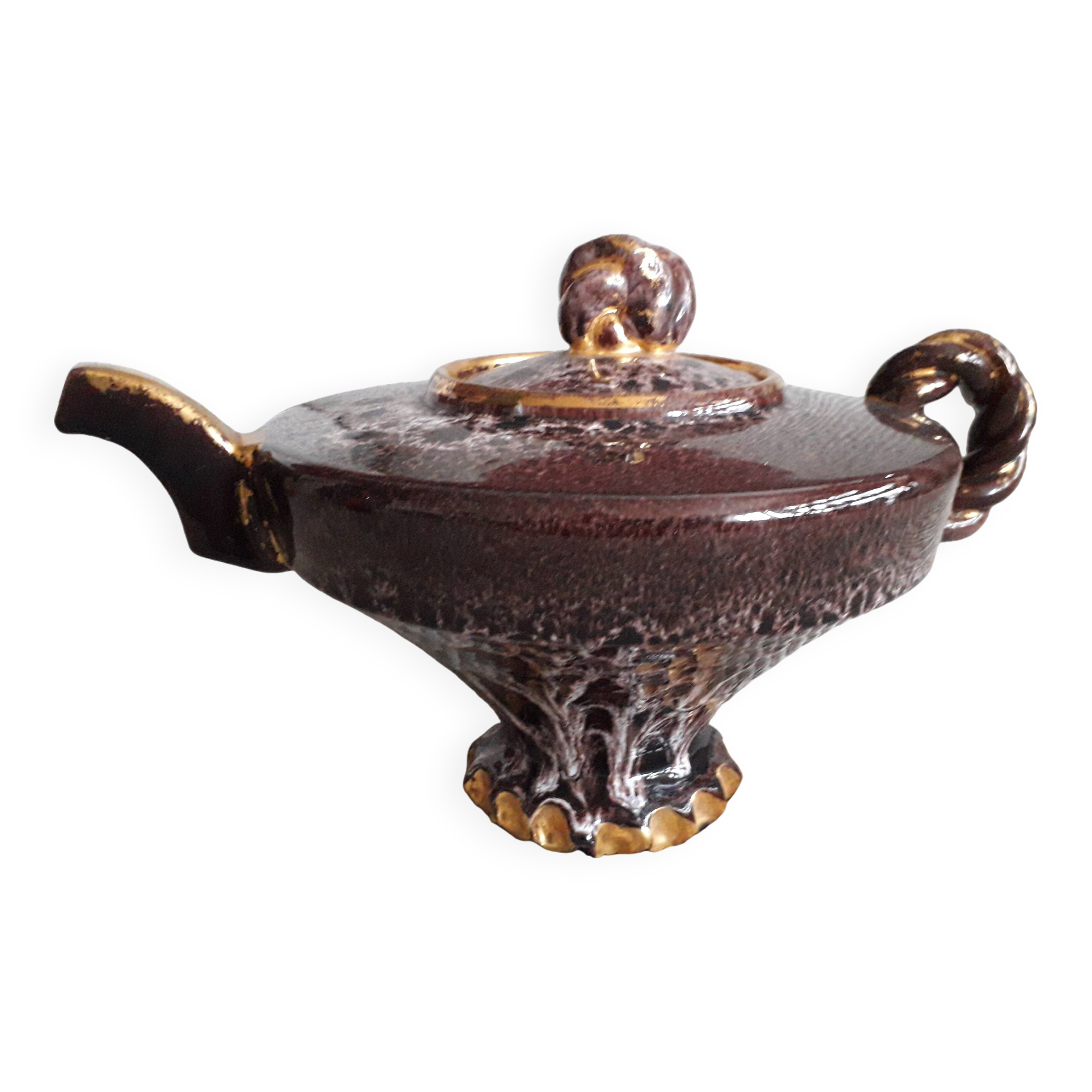 Théière Vallauris en céramique marron signée Marius Giuge