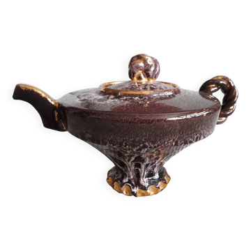 Brown ceramic teapot from Vallauris signed Marius Giuge.