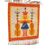 Polish Hand Knotted Square Wall Tapestry ''Musician'' 1960s Poland