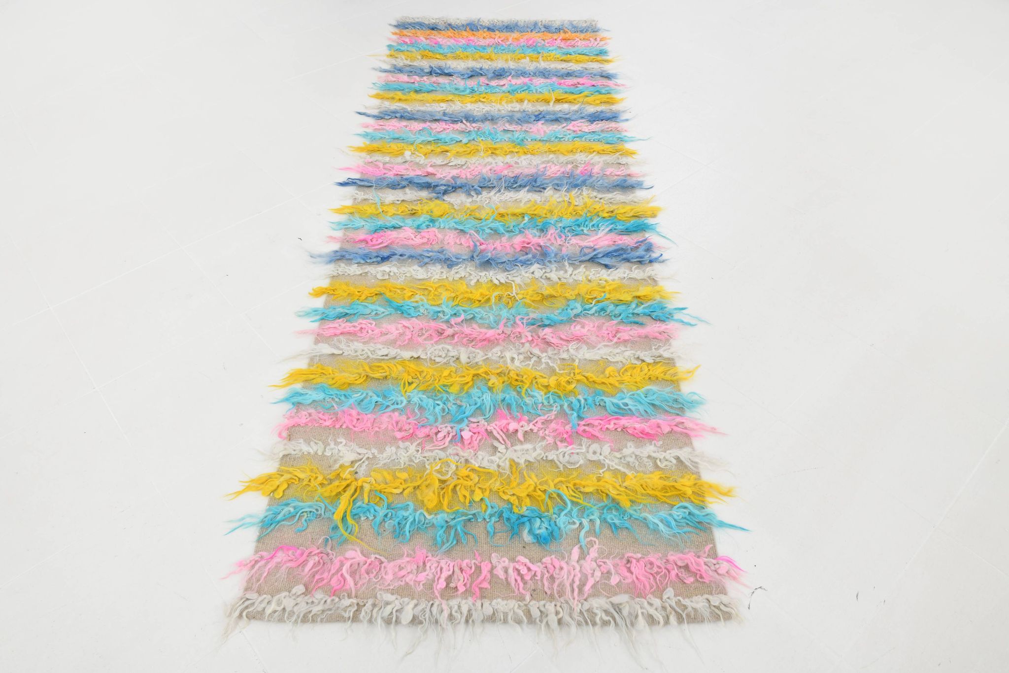 Tapis Kilim rose et bleu 3x10, 94x294 cm