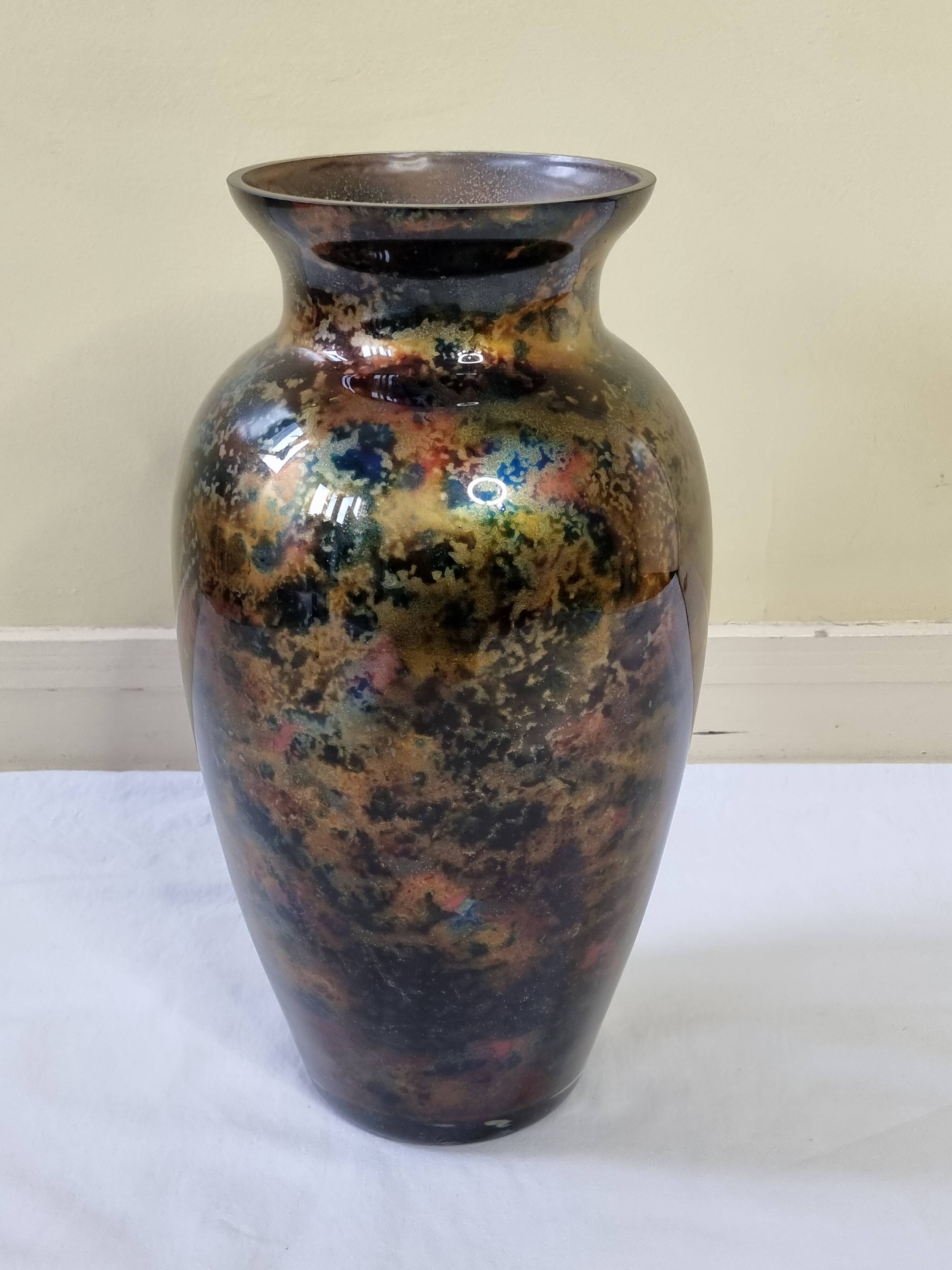 Signed églomisé glass vase, unique piece, France, circa 1980, 46 cm