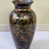 Signed églomisé glass vase, unique piece, France, circa 1980, 46 cm