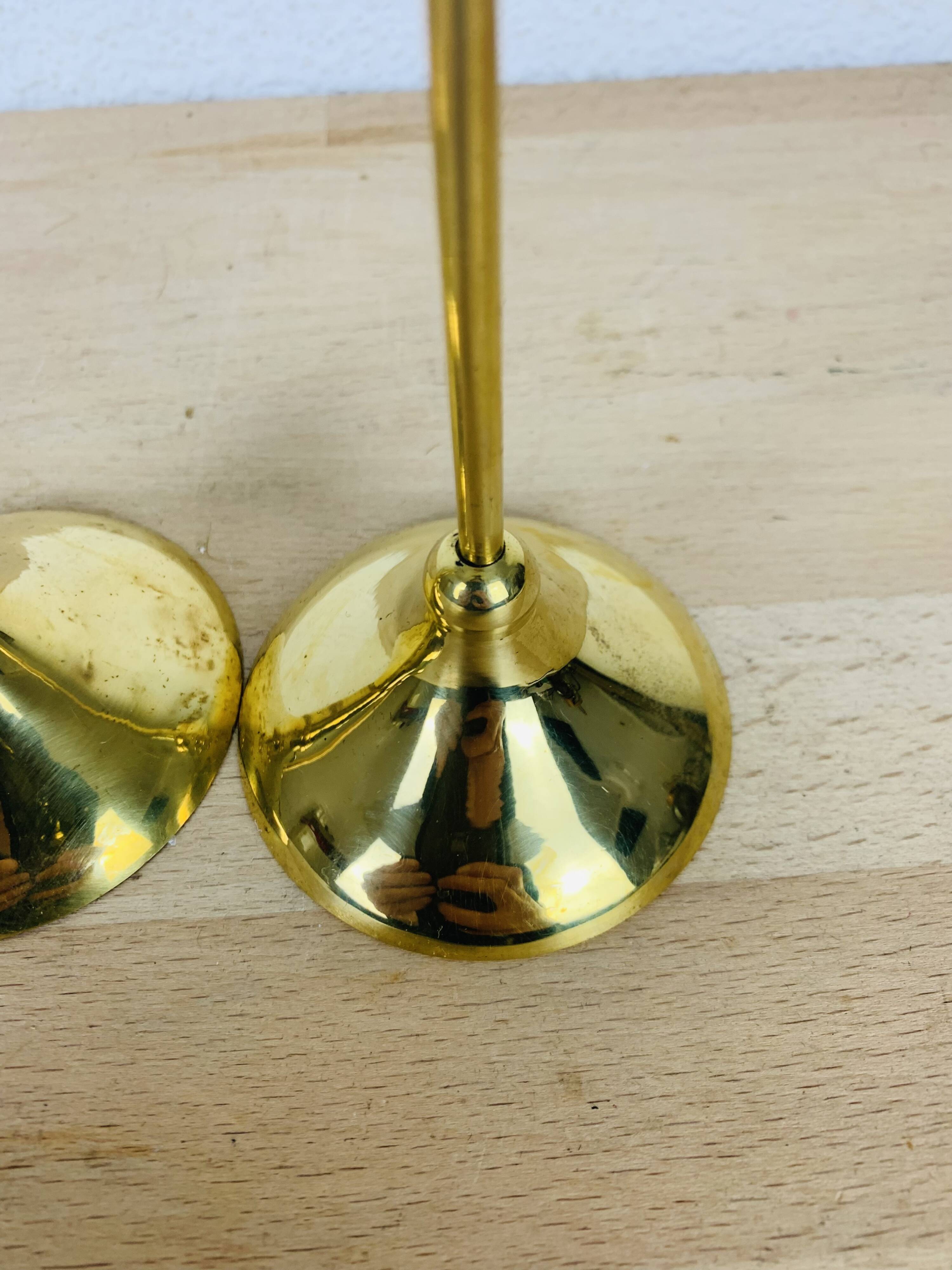 3 Scandinavian style gold-plated brass candle holders