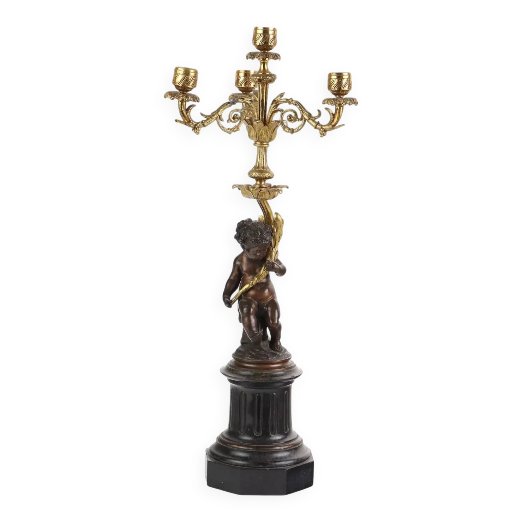 Antique candelabrum in bronze and black marble, Europe, 19th century.