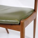 Set Of 6 Dining Chairs Model 42 Made IN Teak With Green Leather Seat By Kai Kristiansen From 1960s