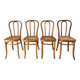 Set of 4 cane chairs in bentwood and honey-coloured cane thonet early 20th century
