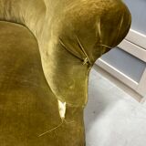 Khaki green velvet toad armchair