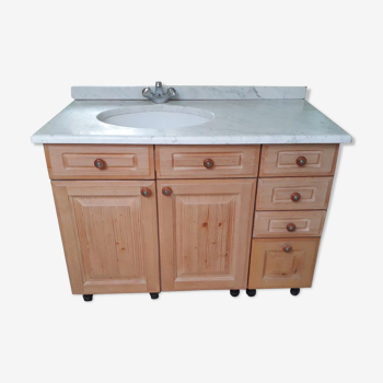 Lavabo vintage, meuble pin massif