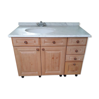 Lavabo vintage, meuble pin massif
