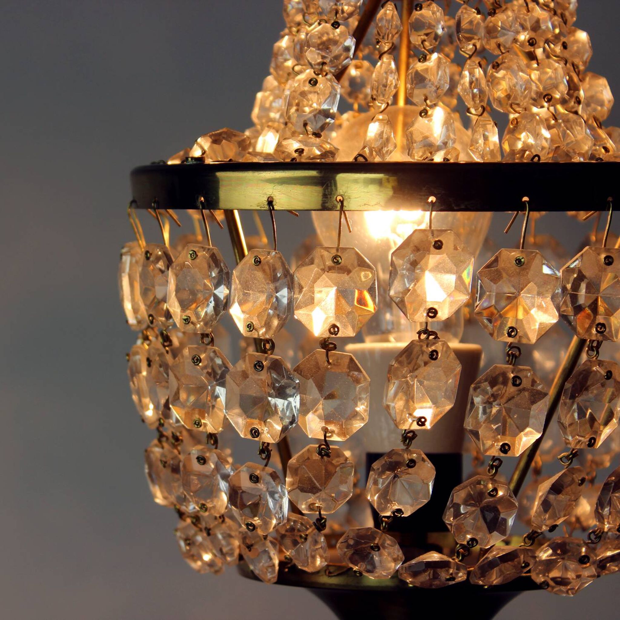 Brass & Crystal Table Lamp, Czechoslovakia 1970s