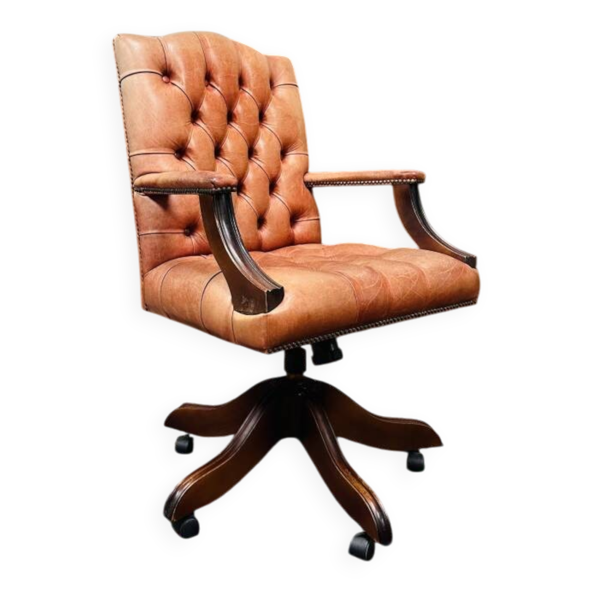 English Chesterfield Salmon color President Chair Office chair