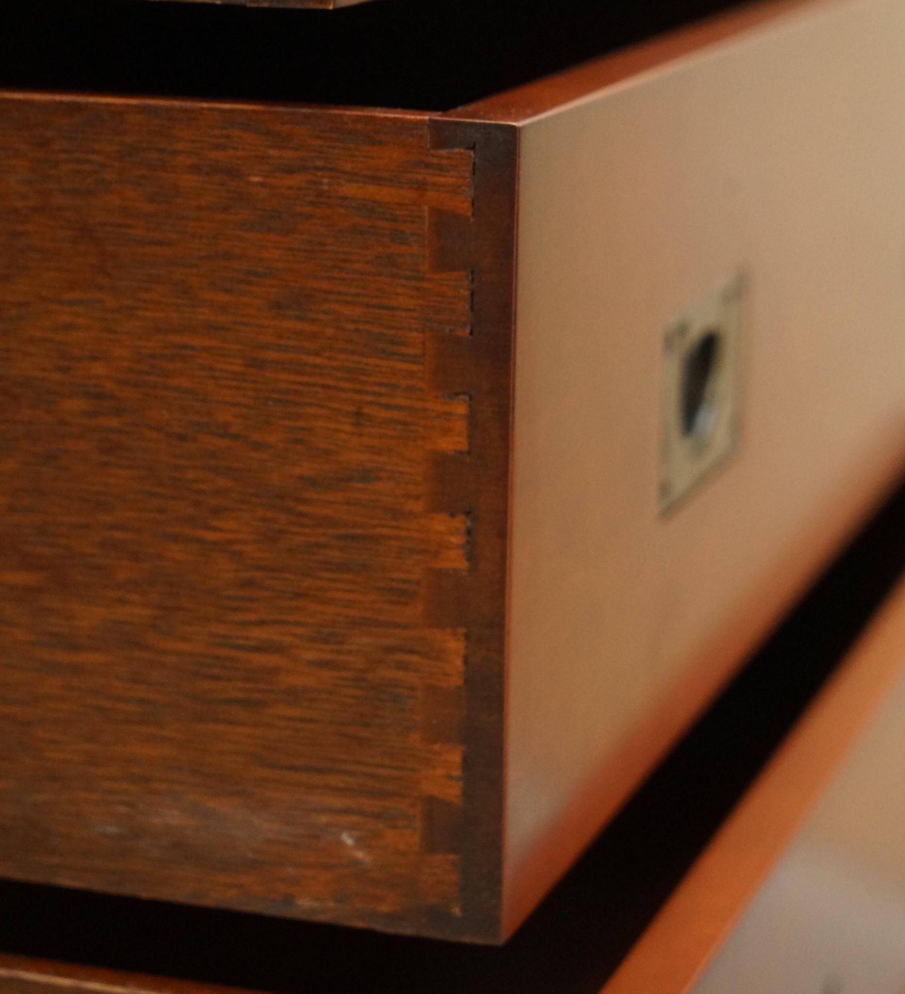 Vintage Military Campaign style chest of drawers in golden oak